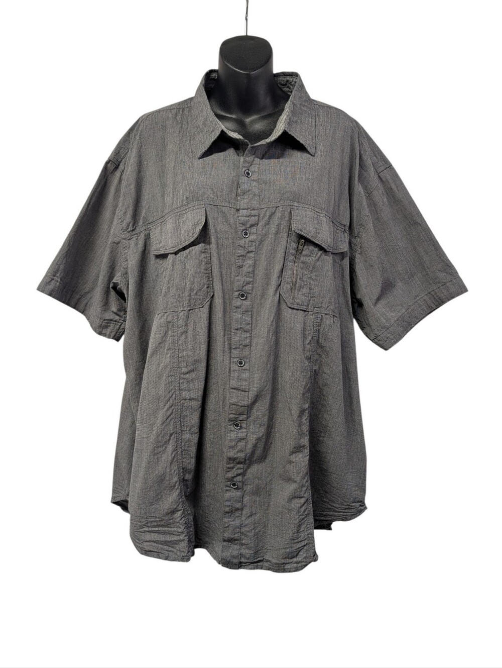 Kenneth Cole New York Men’s Gray Cotton Woven Button Up Shirt Pockets 3XL